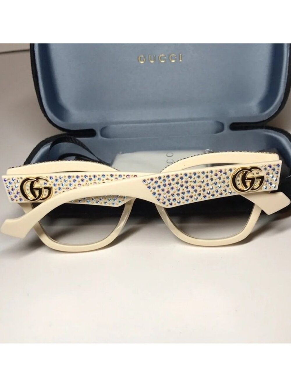 Gucci GG1424s Cream Crystal-Embellished Women's Glasses - Picture 9 of 11